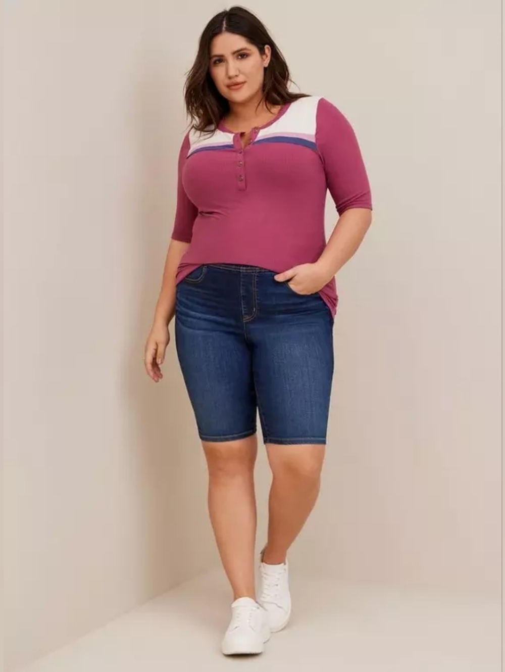 Torrid Super Soft Rib Color Block Henley Short Elbow Sleeve Tee Plus Size 2 2x